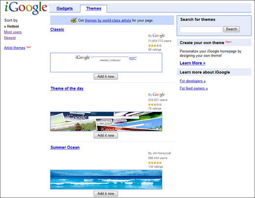 Choosing an iGoogle theme.