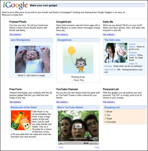iGoogle’s Make Your Own Gadget page.