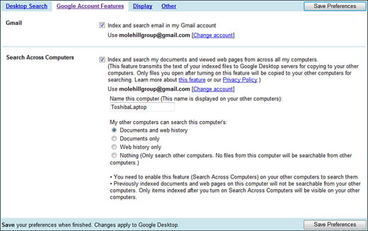 Configuring Google Desktop to search across multiple computers.