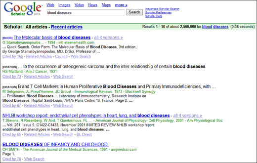 A typical Google Scholar search results page.