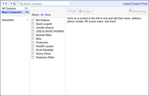 Gmail’s Contacts page.