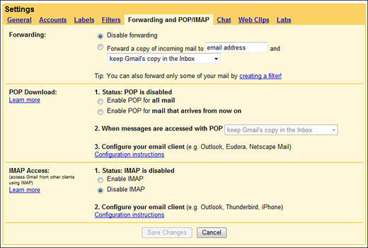 Setting up POP downloading and Gmail forwarding.