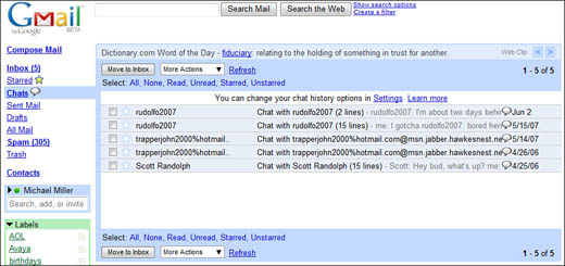 Revisiting chat histories in Gmail.