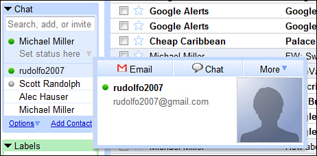 Starting a chat from within Gmail.