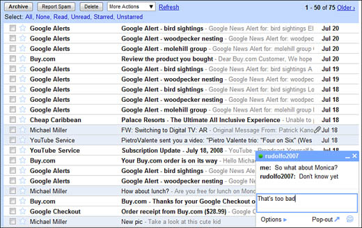 Chatting from within the Gmail browser window.