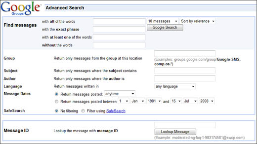 The Groups Advanced Search page.