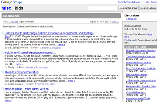 The home page for a Usenet newsgroup.