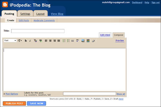 Creating a new blog post.
