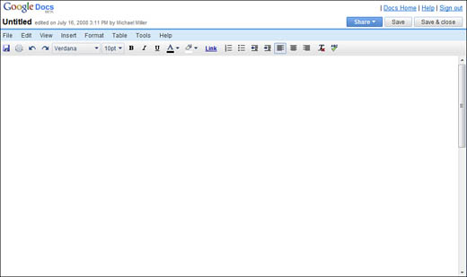 The Google Docs workspace.