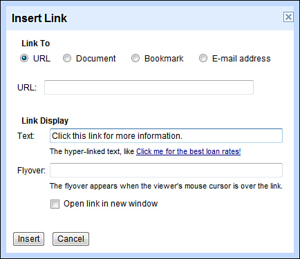 Creating a Web link.