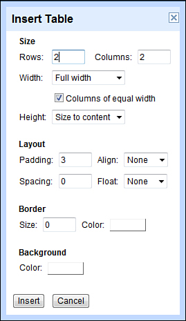 Creating a table.