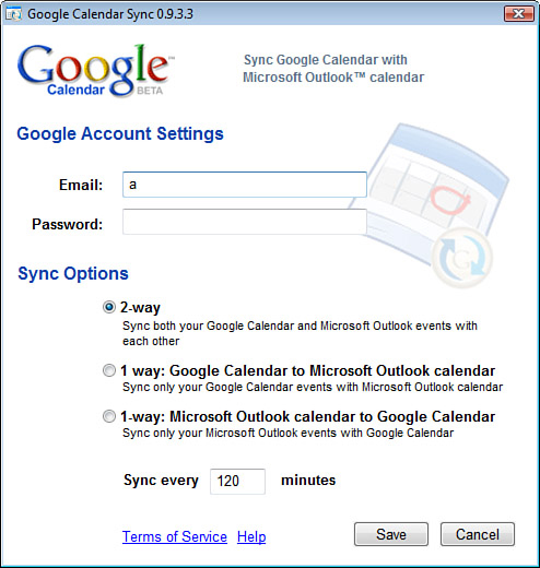 Configuring Google Calendar Sync.