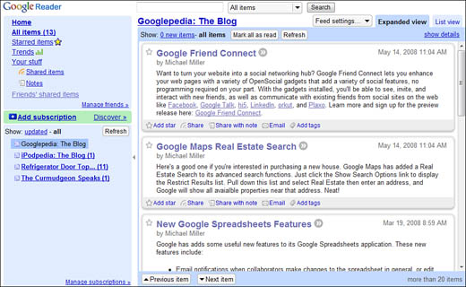 Reading posts for a selected blog.