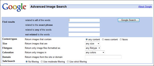 Fine-tuning your search from the Advanced Image Search page.