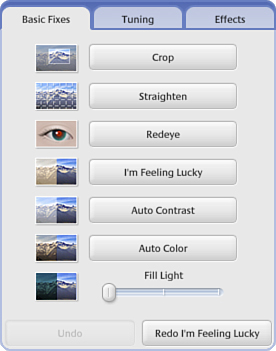Picasa’s Basic Fixes tab.