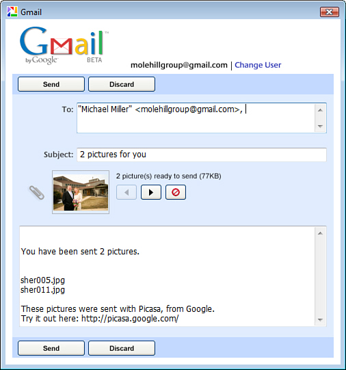 Sending a photo via Gmail.
