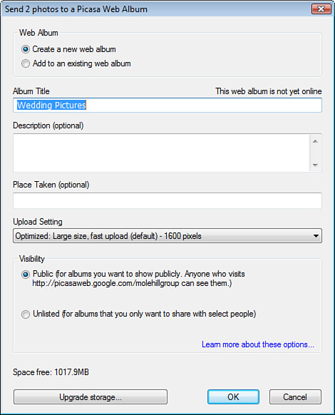 Uploading a photo to a Picasa Web Album.