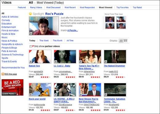 Browsing YouTube via the Video page.