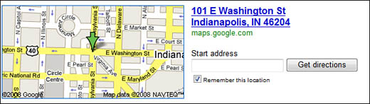 Map results from the standard Google search page.