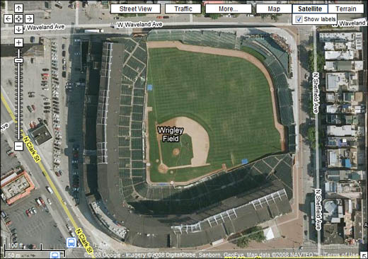A satellite map of Wrigley Field.