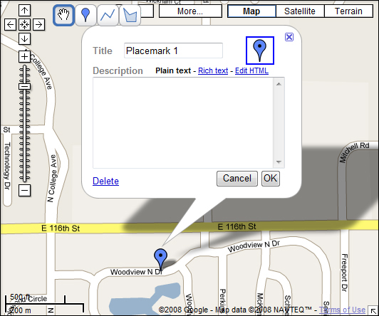 Adding a placemark to your map.