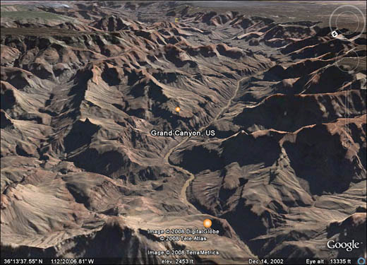 The same view of the Grand Canyon, with 3D terrain.