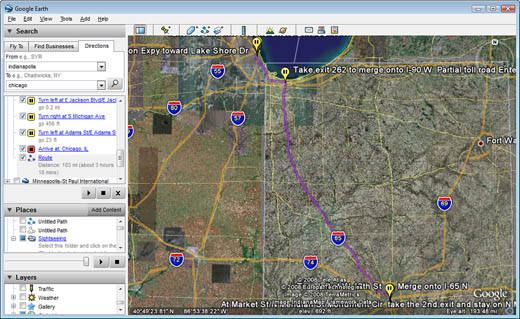 Using Google Earth to generate driving directions.