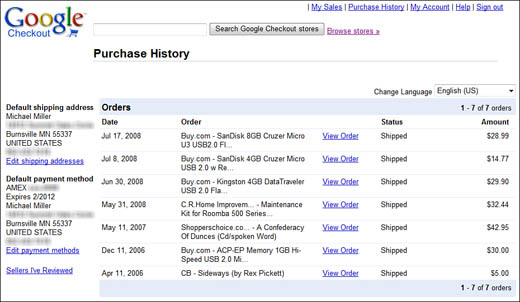 Reviewing past purchases on the Purchase History page.