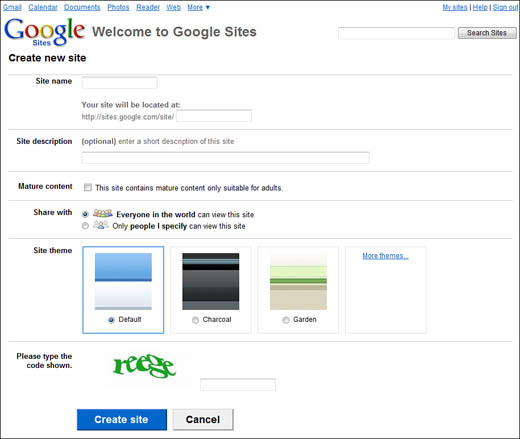 Your new Google Sites web page.