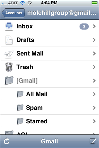 Viewing Gmail folders on your iPhone.