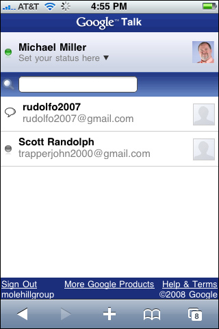 Google Talk contacts on the iPhone.
