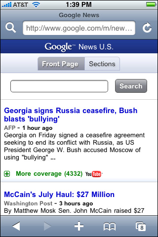 Viewing news headlines with Google News.