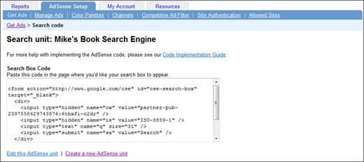The final search box code—copy it into your web page’s HTML.
