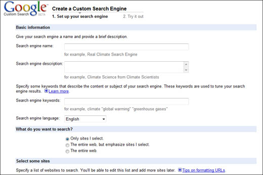 Creating a custom search engine.