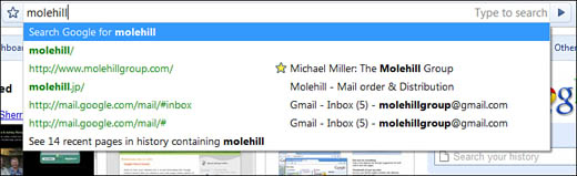 Viewing URL and query suggestions in Chrome’s Omnibox.