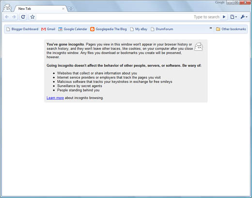Browsing anonymously in Incognito mode.