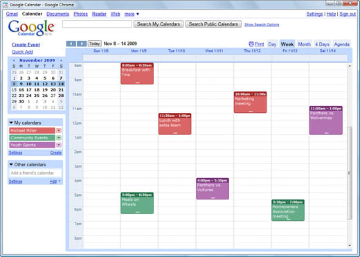 Google Calendar in a “chromeless” window.