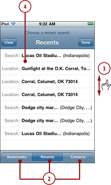 Using Bookmarks, Recents, or Contacts to Find a Location