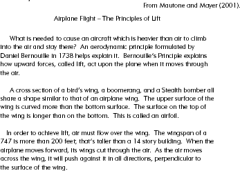 First Paragraphs from Unsignaled Version of Passage on Airplane Lift.