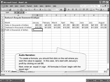 Part of a Worked Example from Asynchronous e-Lesson on Constructing Formulas in Excel from the CD.