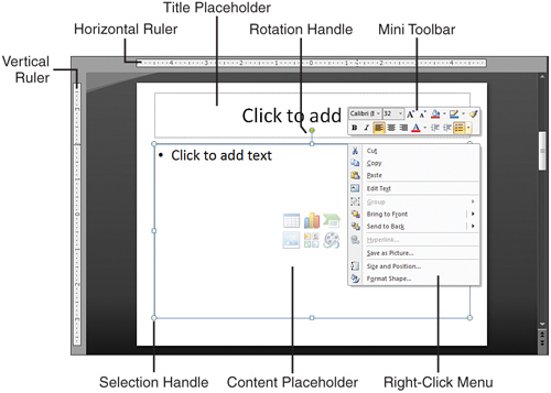 The Slide workspace is where you’ll do the bulk of your work in PowerPoint.