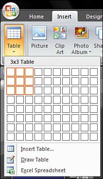 Click and drag to specify the number of columns and rows you want your table to have.