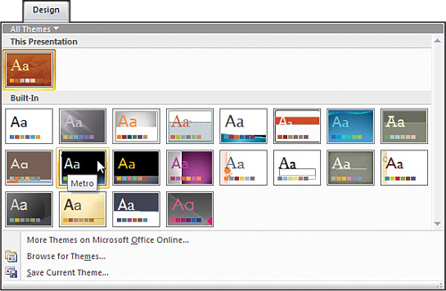 Changing a theme can metamorphose your PowerPoint presentations.