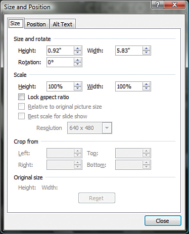 Make a note of your new Size and Position coordinates.