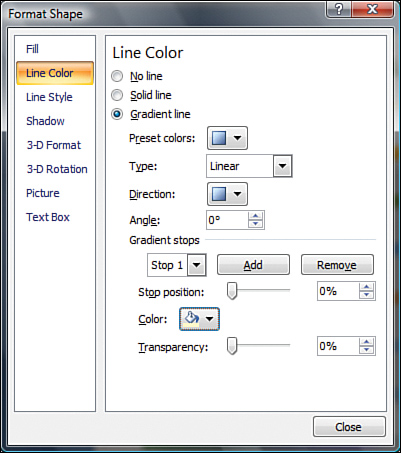 Line Color is where you’ll find all the gradient line options.