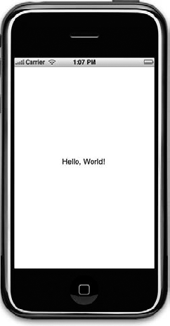 Here's the Hello World program in its full iPhone glory!
