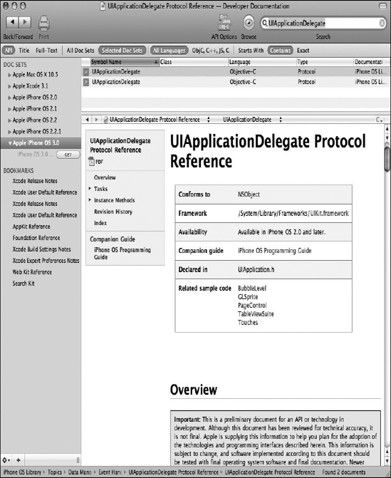 Looking at the UIApplicationDelegate documentation using the documentation browser