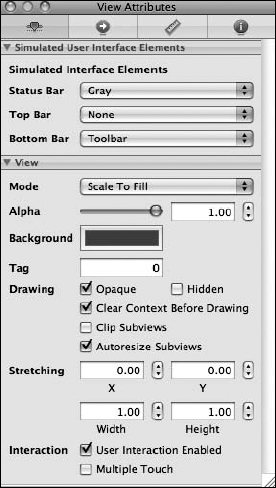 The Simulated User Interface Elements section of the View's attributes inspector