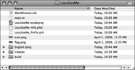By making a file localizable, Xcode created a language project folder for our base language.