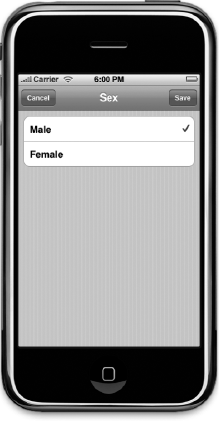 The selection list controller being used to present two options for the sex attribute